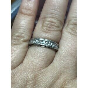 925 Eternity Band Cubic Zirconia Signed YGI Sterling Ring Size 6 Missing Stone
